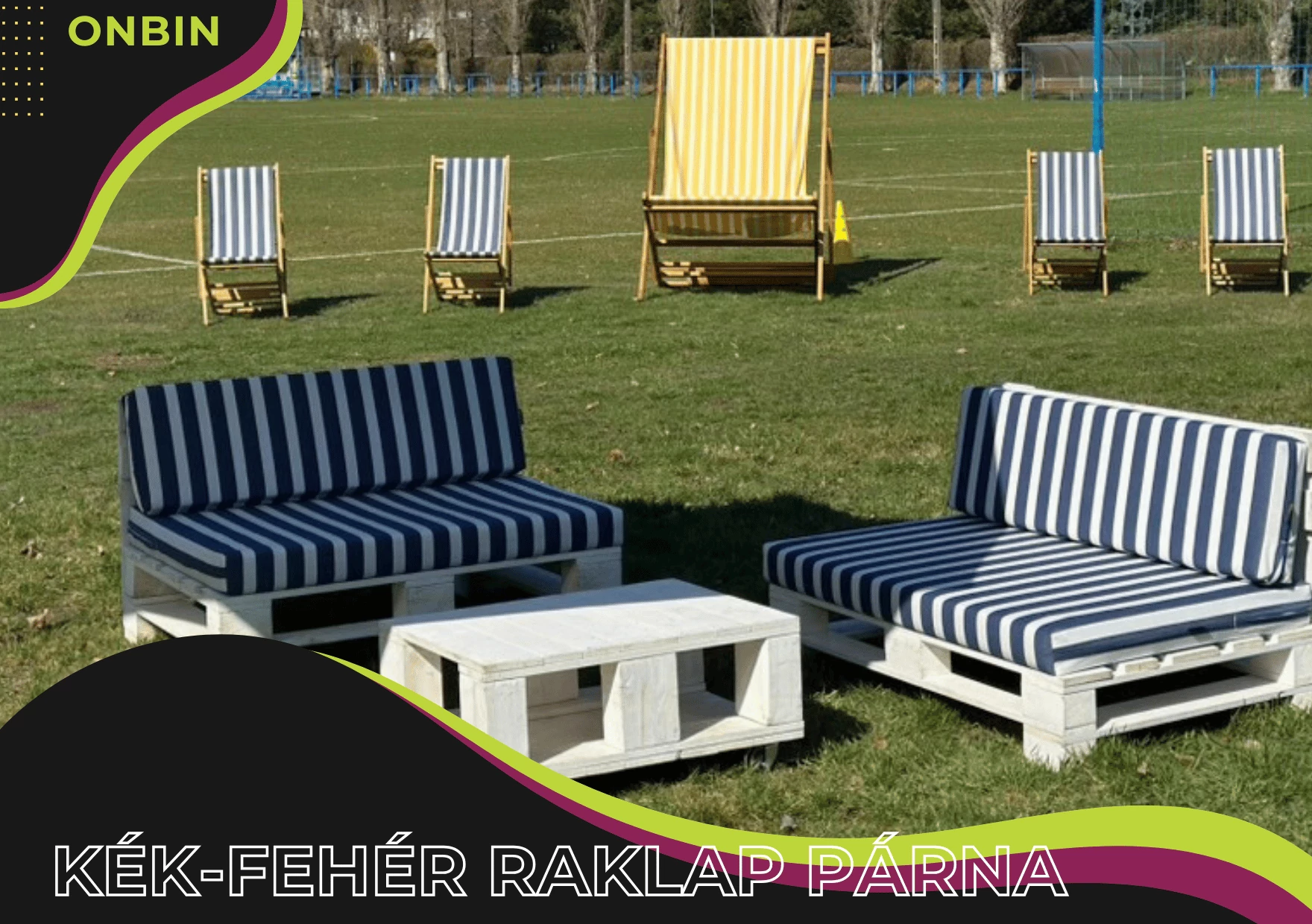 Raklap Kanapé Kék - Fehér csíkos