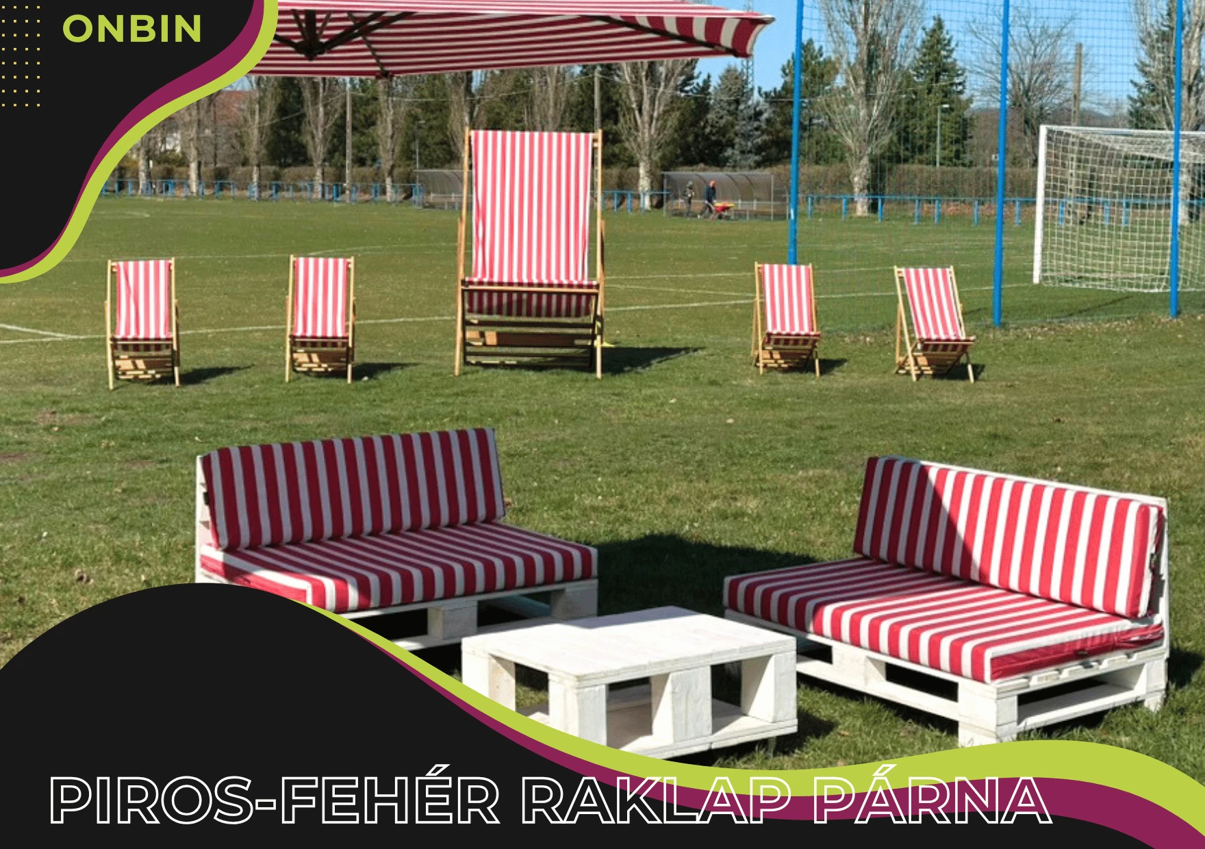 Raklap Kanapé Piros - Fehér csíkos